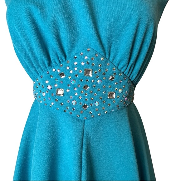 Vintage 1950s 1960s Handmade Blue Rhinestone Sparkle Accented Dress Small/Medium - Picture 6 of 13
